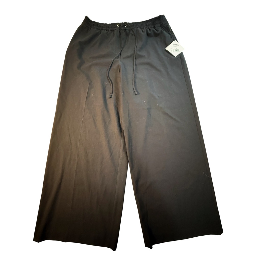 Ava & Viv Womens 1X Black Wide Leg Drawstring Elastic Waist Trousers Pants NEW